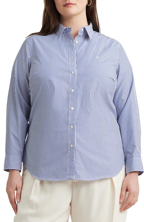 Ralph Lauren Lauren Stripe Easy Care Cotton Button-up Shirt In Blue/white