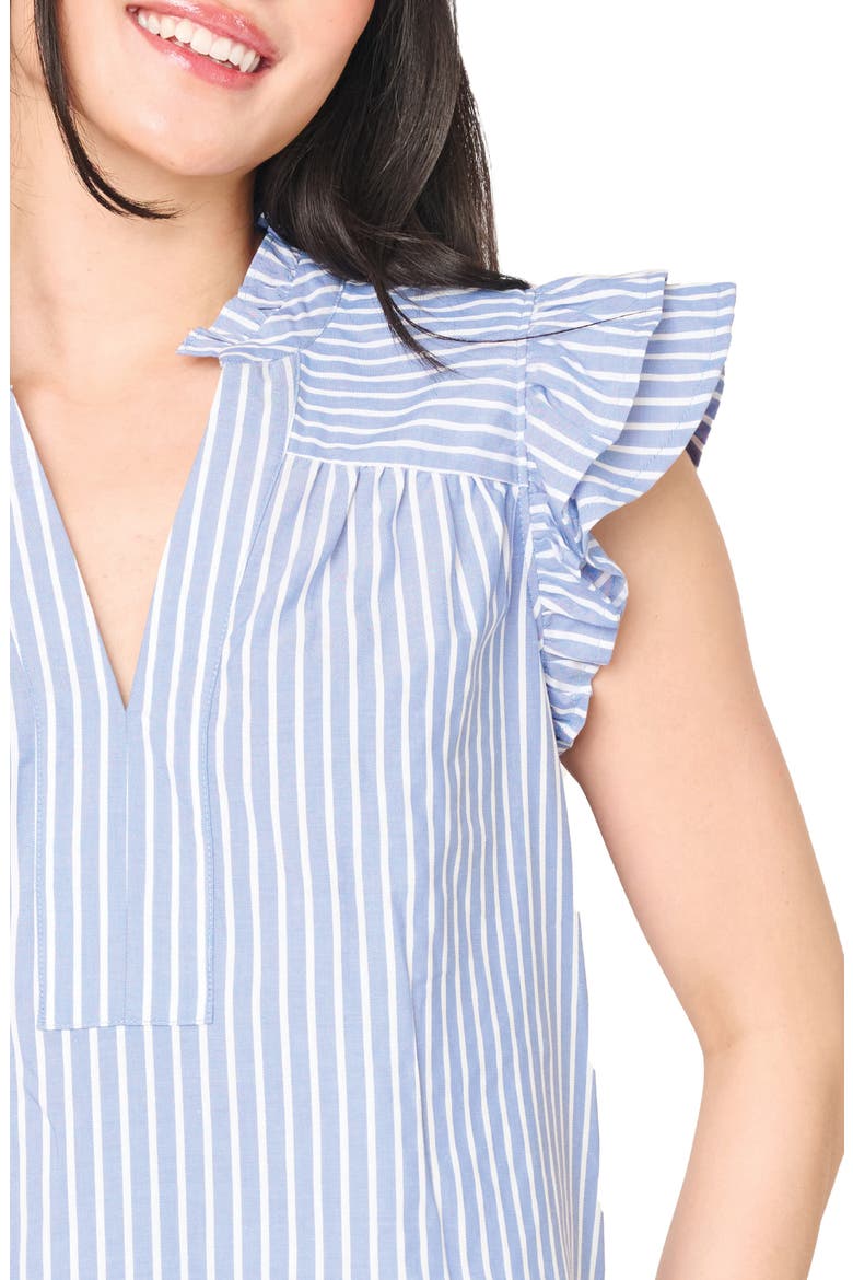 Stripe Flutter Sleeve Poplin Top, Alternate, color, FRENCH BLUE WHITE STRIPE
