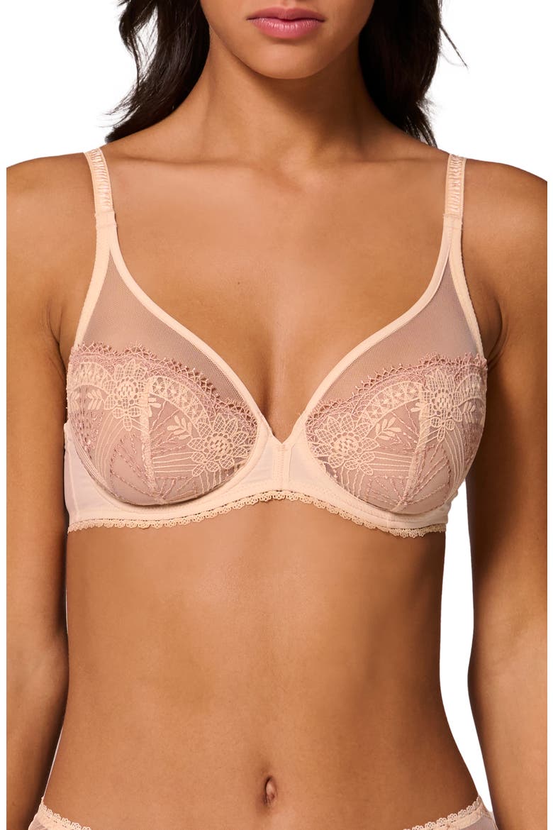 Allure Sheer Plunge Full Coverage Underwire Bra, Main, color, CHIC BEIGE