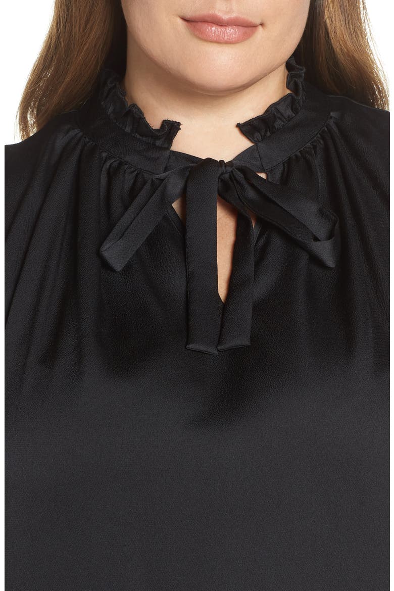 Ruffled Tie Neck Blouse, Alternate, color, RICH BLACK