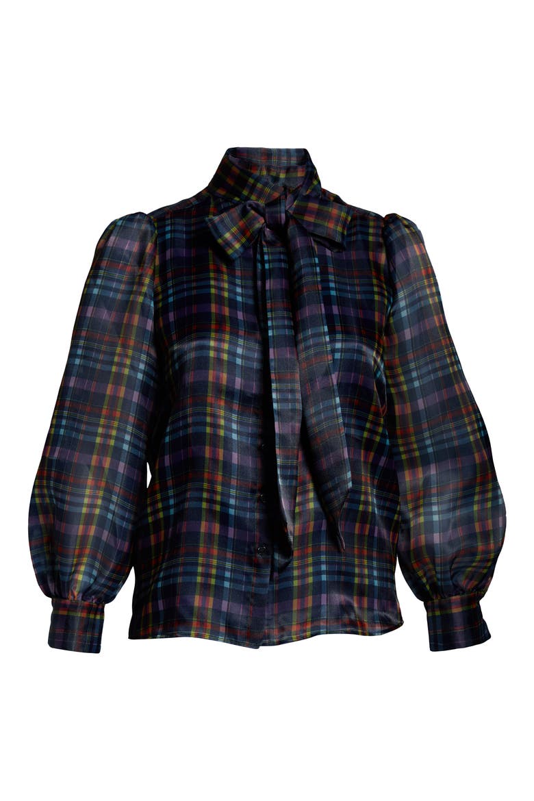 x Atlantic-Pacific Bow Collar Blouse (Nordstrom Exclusive), Alternate, color, NAVY PLAID
