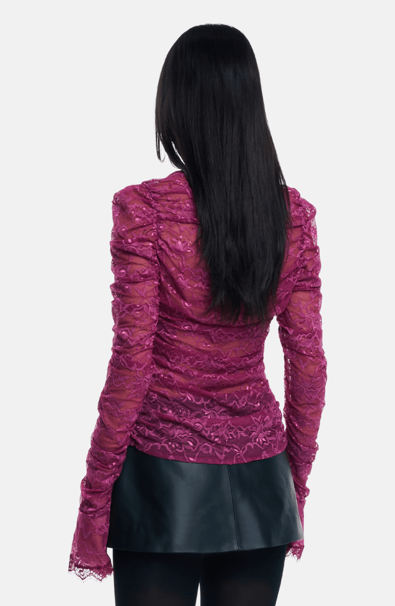 OW Collection AUDREY Lace Cardigan, Alternate, color, Cherry Lacquer