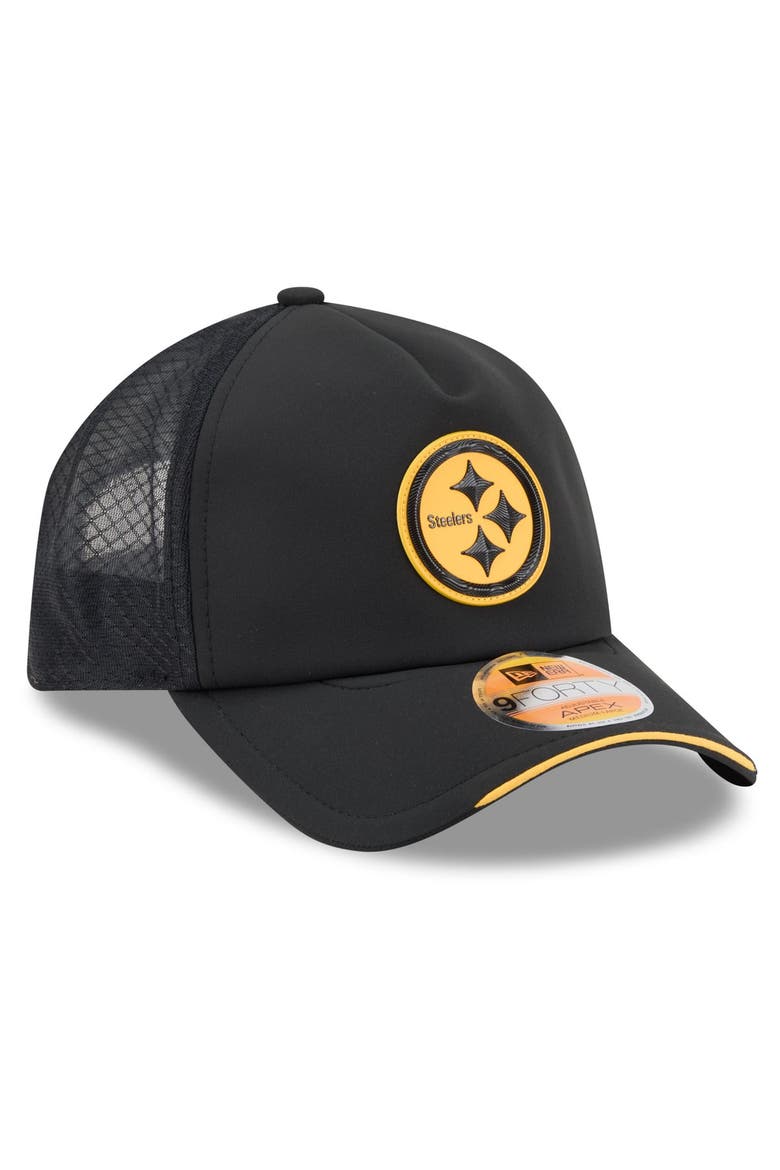 Men's New Era Black Pittsburgh Steelers 2026 Sideline Apex 9FORTY Adjustable Trucker Hat, Alternate, color, Black