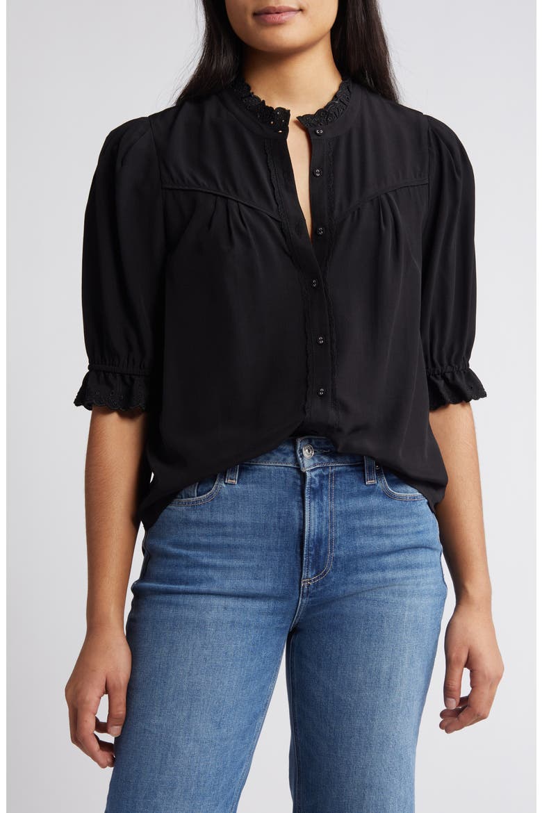 Eyelet Accent Top, Main, color, BLACK