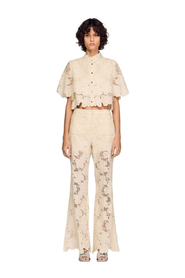 Guipure lace trousers, Main, color, Ecru