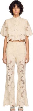 SANDRO Guipure lace trousers