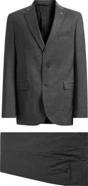 AllSaints Ross Slim Fit Olive Green Wool Suit