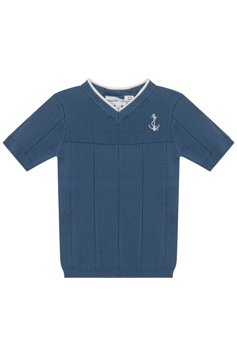 Anchor Embroidered V-Neck T Shirt, Main, color, Sapphire