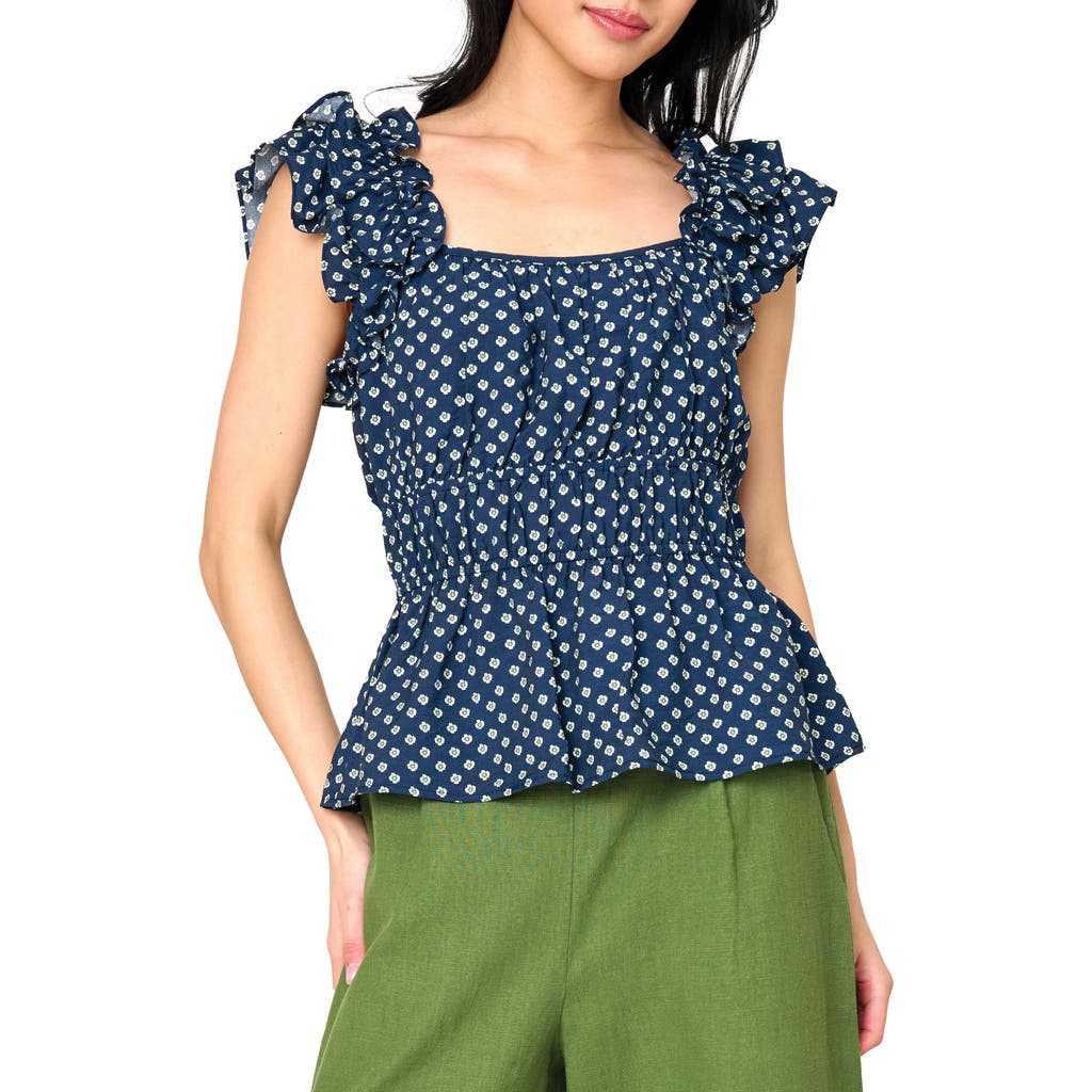 Gibsonlook Elle Ruffle Peplum Top In Navy Daisy
