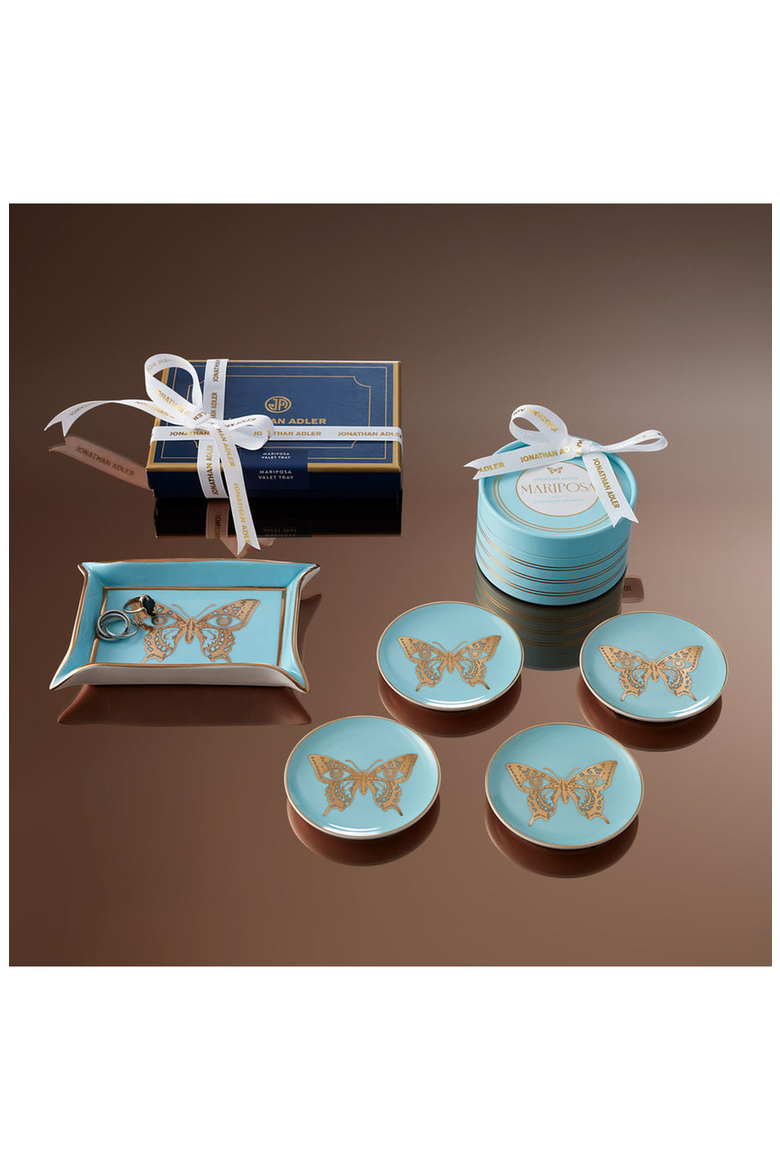 Mariposa Coaster Set, Alternate, color, Baby Blue / Gold