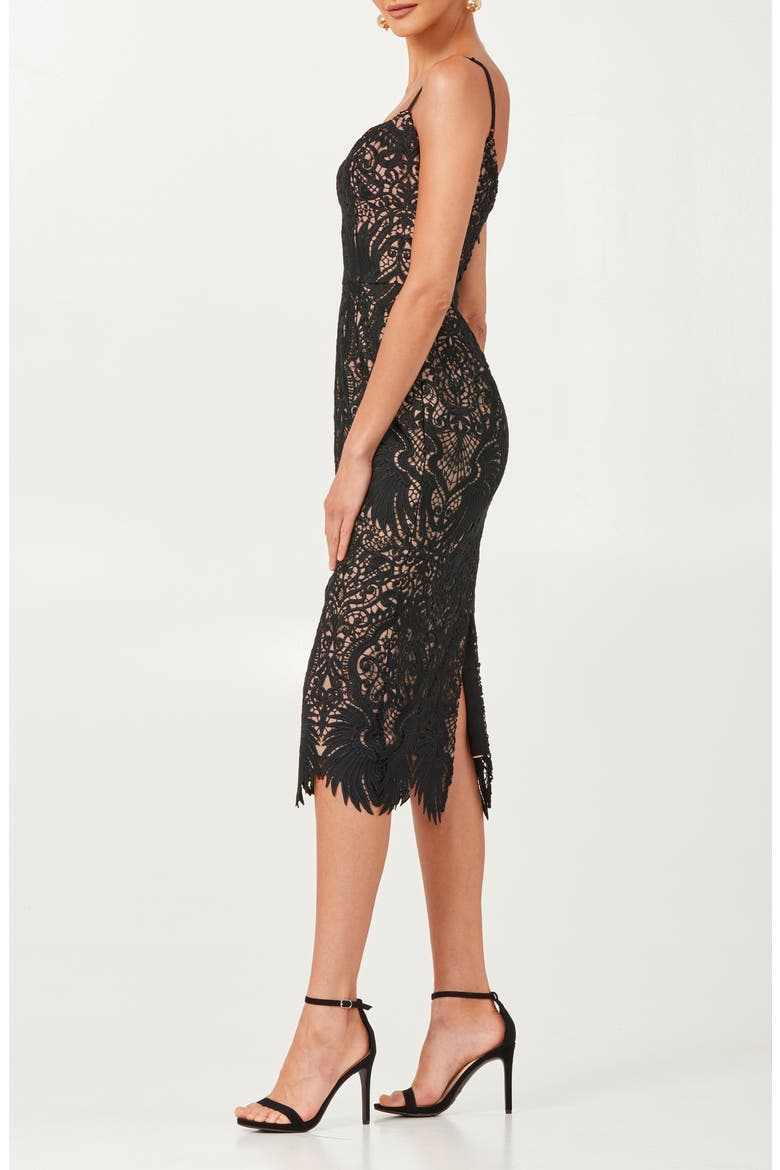 Claudia Lace Cocktail Midi Dress, Alternate, color, BLACK