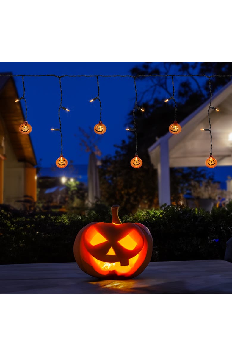 Northlight LED Lighted Pumpkin Halloween Curtain Icicle Lights - Orange - 5.25' Black Wire - 25ct, Alternate, color, 