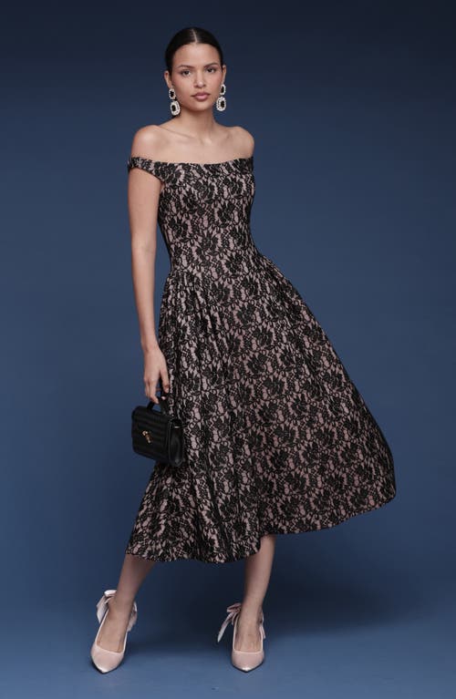 Avec Les Filles Lace Off The Shoulder Midi Dress In Black