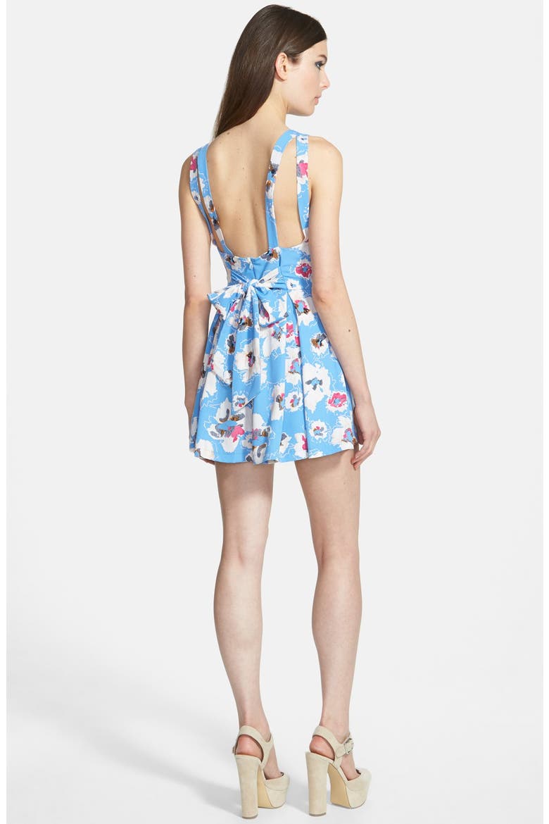 ASTR Bow Back Print Romper, Alternate, color, BLUE