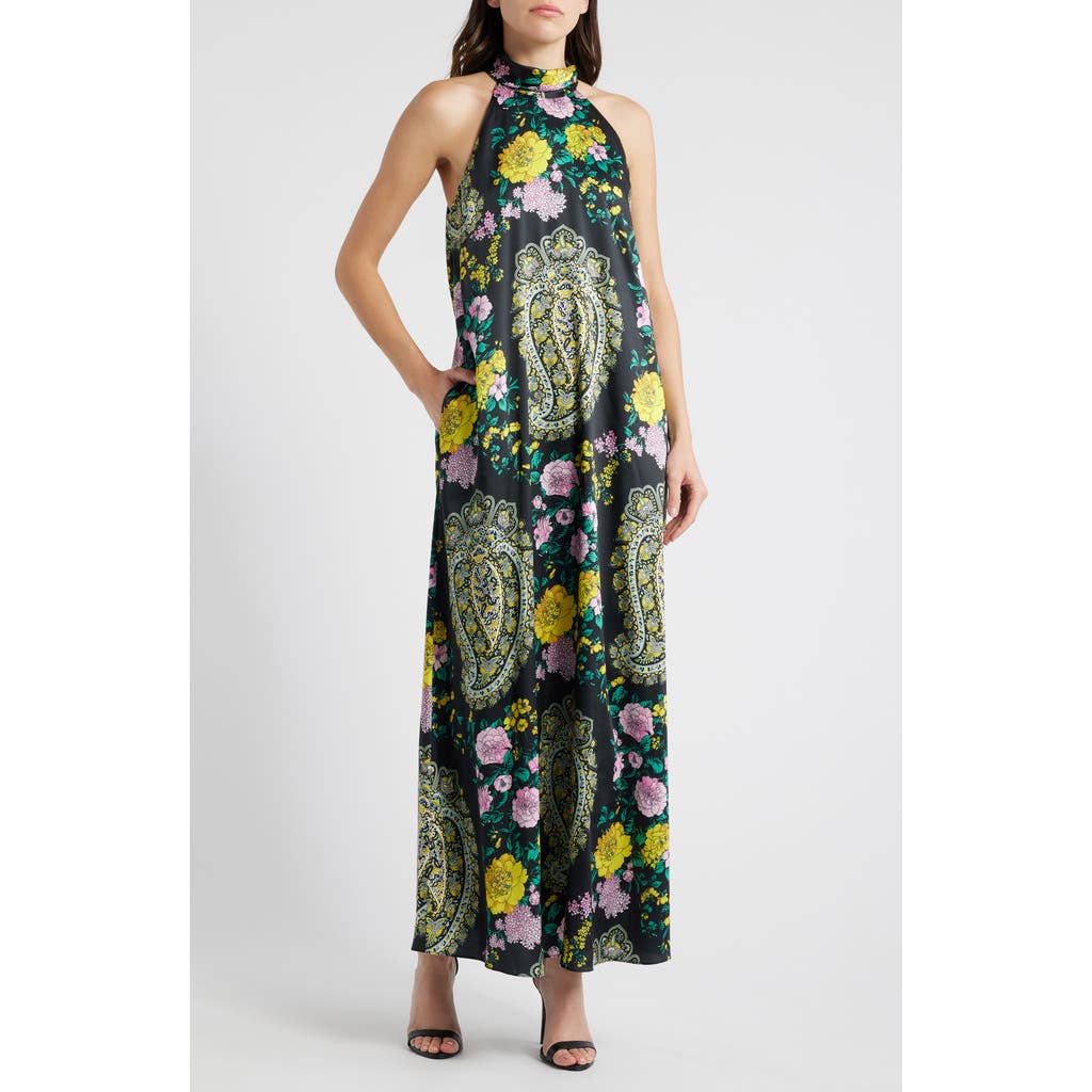 Kobi Halperin Genesis Neck-tie Paisley Maxi Halter Dress In Black Multi