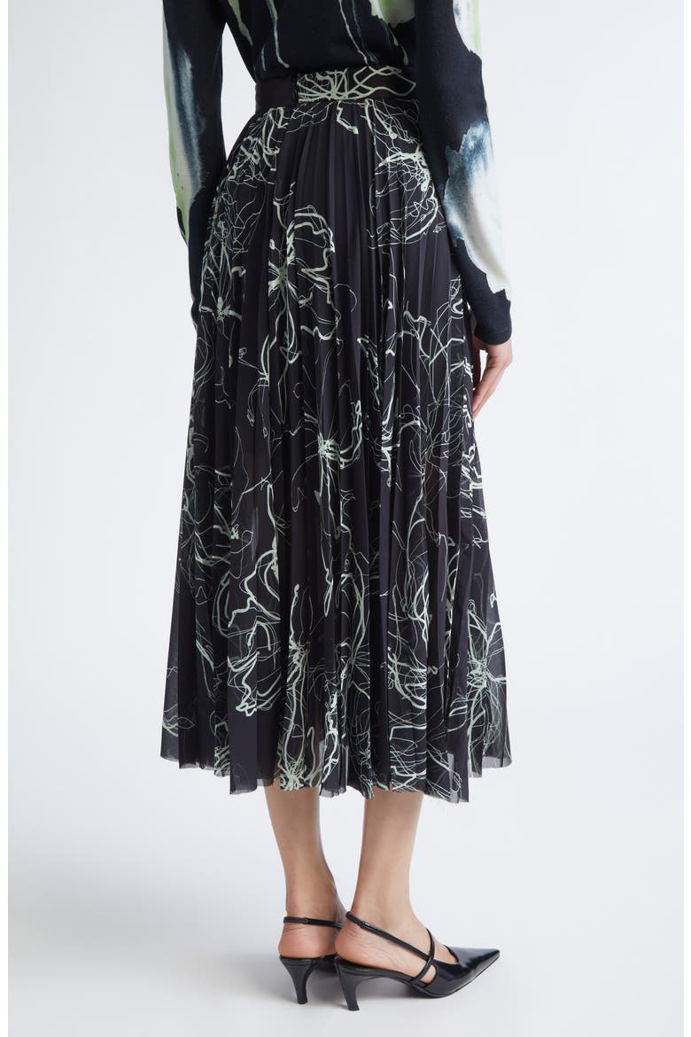 Pleated Scribble Floral Chiffon Midi Skirt, Alternate, color, BLACK/ LIMONCELLO MULTI