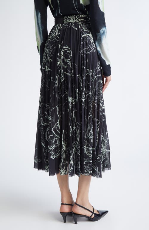 Jason Wu Collection Pleated Scribble Floral Chiffon Midi Skirt In Black
