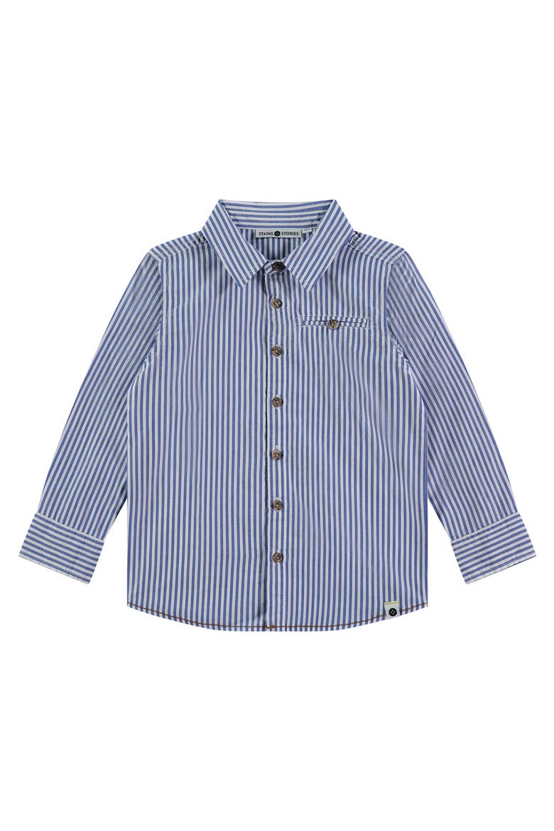 Pinstripe Button Up Long Sleeve Shirt, Main, color, Blue