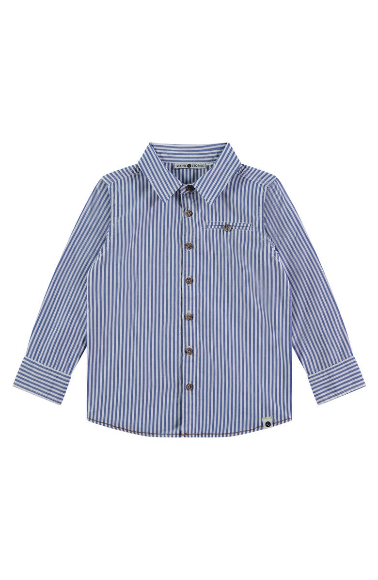 Stains and Stories by Babyface Pinstripe Button Up Long Sleeve Shirt, Main, color, Blue