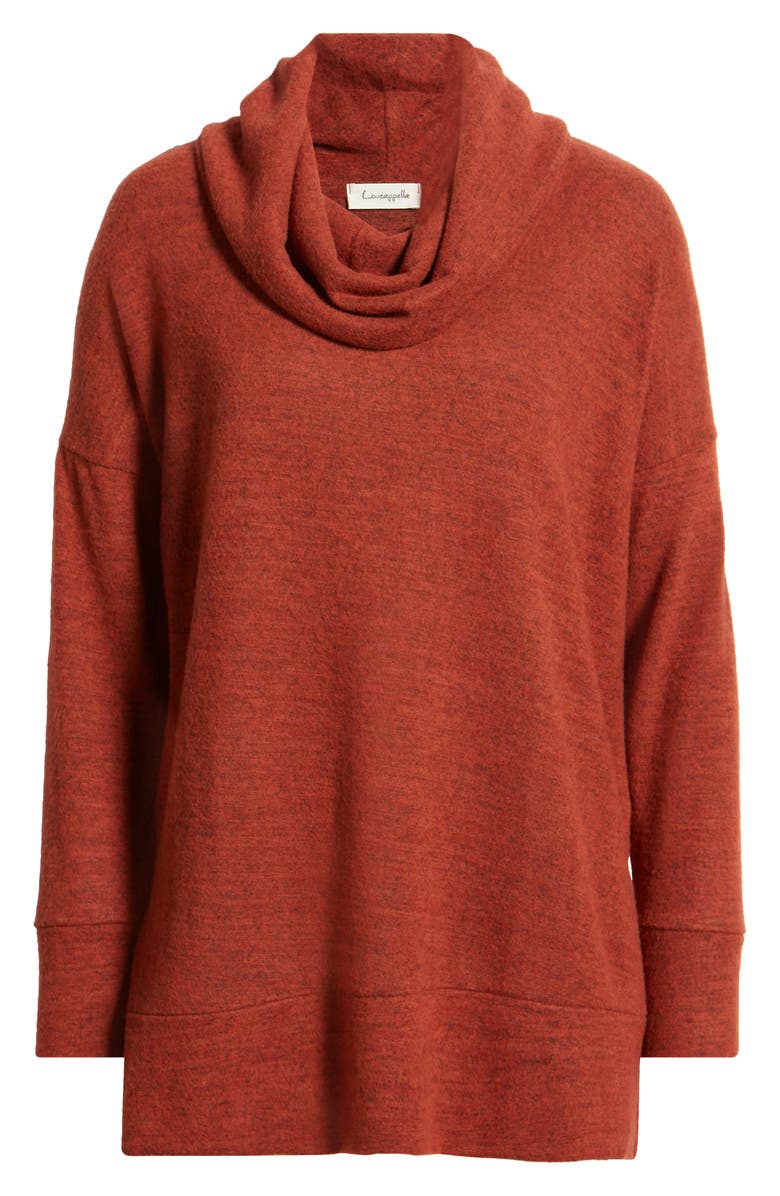 Loveappella Cowl Neck Long Sleeve Top, Alternate, color, Rust