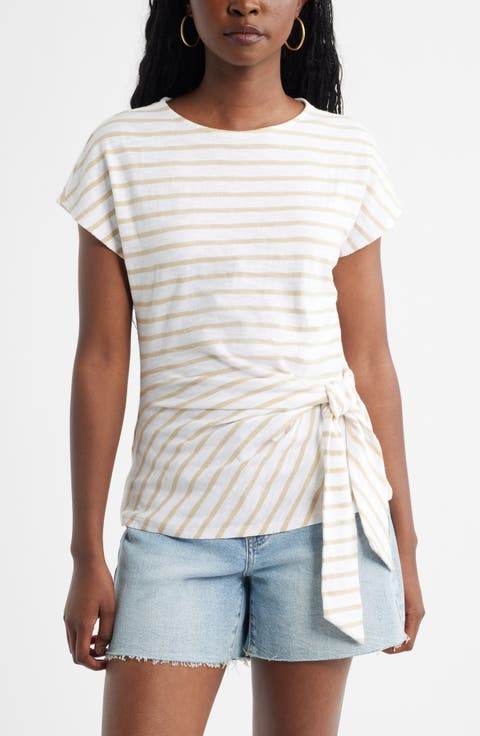 Drop Shoulder Tie Front Top