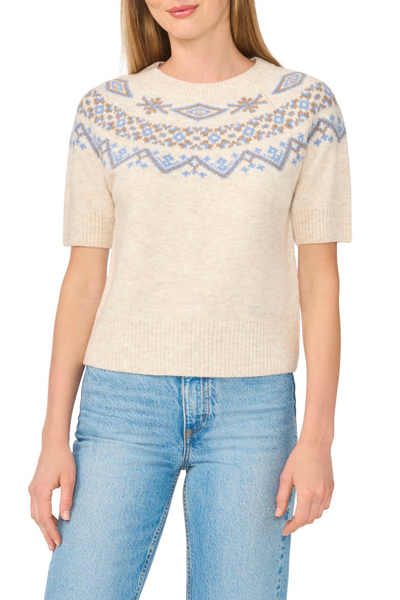 Fair Isle Short Sleeve Sweater, Main, color, MALTED