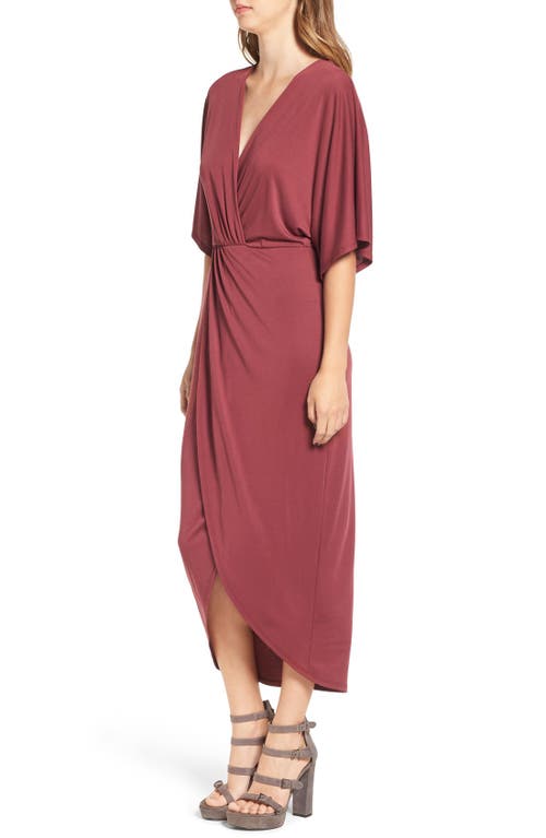 Astr The Label Wrap Front Kimono Midi Dress In Burgundy