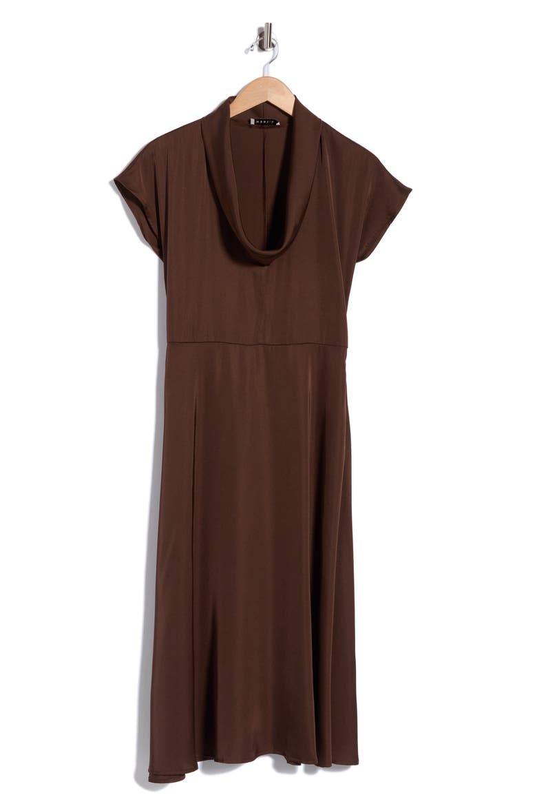 Cowl Neck Satin Midi Dress, Alternate, color, BROWN