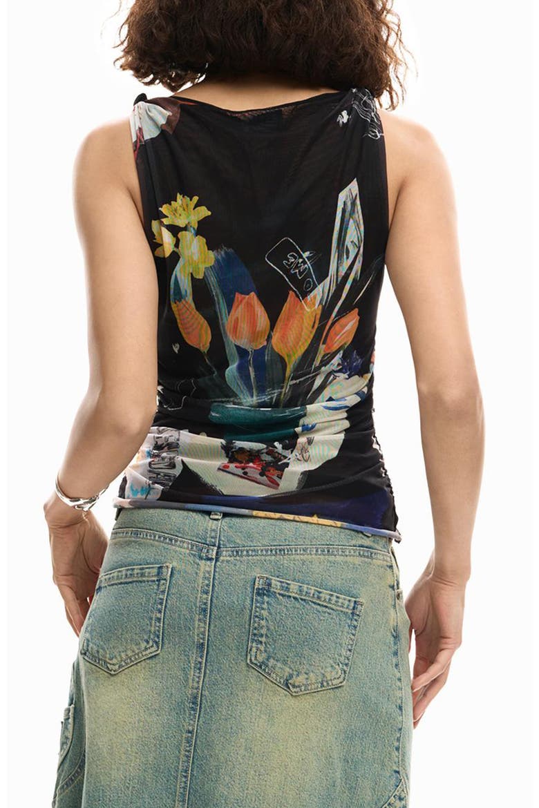 Twist Strap Stretch Tulle Top, Alternate, color, BLACK