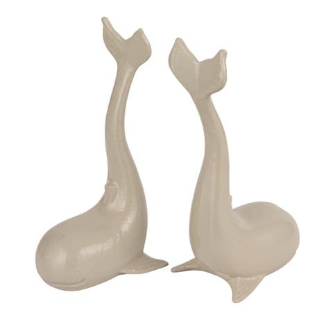 Whale-Shaped Cast Iron Bookends, Grey Finish