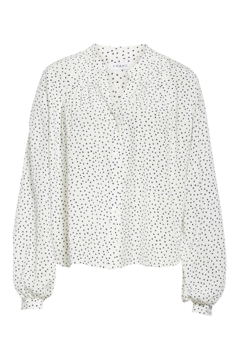 Polka Dot Pleated Silk Blouse (Nordstrom Exclusive), Alternate, color, OFF WHITE MULTI