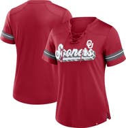 FANATICS Women's Fanatics Crimson Oklahoma Sooners Fundamental Overtime Readiness Athena Lace-Up V-Neck T-Shirt