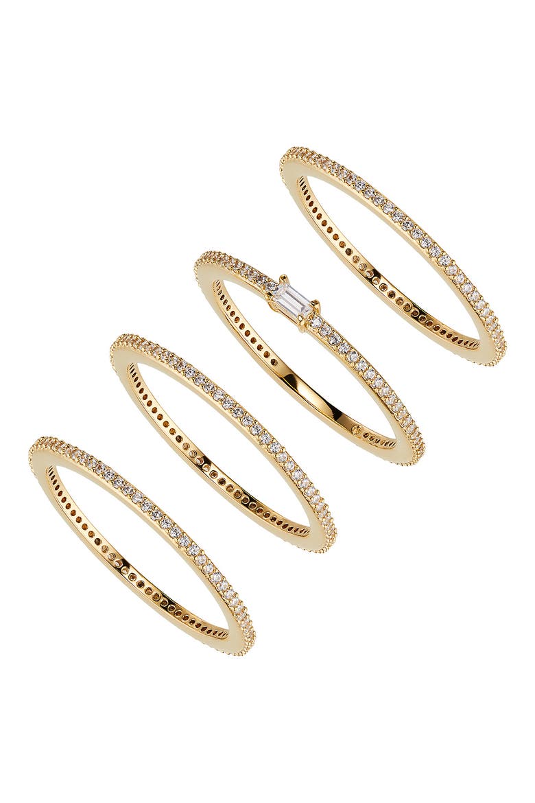 Pave The Way Set of 4 Cubic Zirconia Stacking Rings, Main, color, GOLD