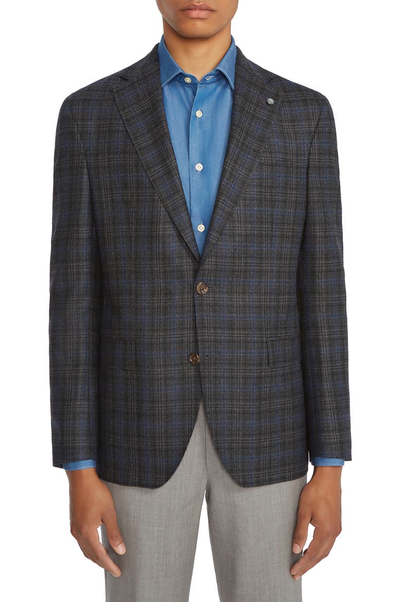 Midland Unconstructed Plaid Wool Sport Coat, Main, color, GREY