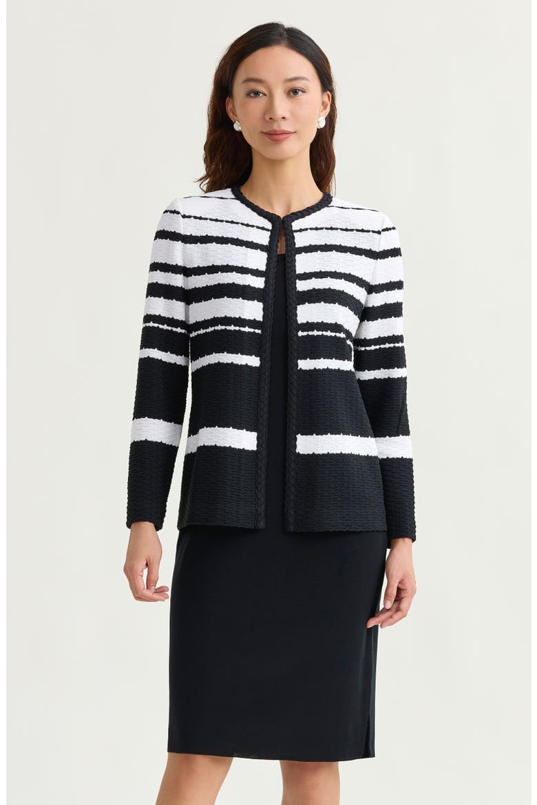 Heritage Braided Trim Basket Weave Knit Jacket, Alternate, color, Black/White