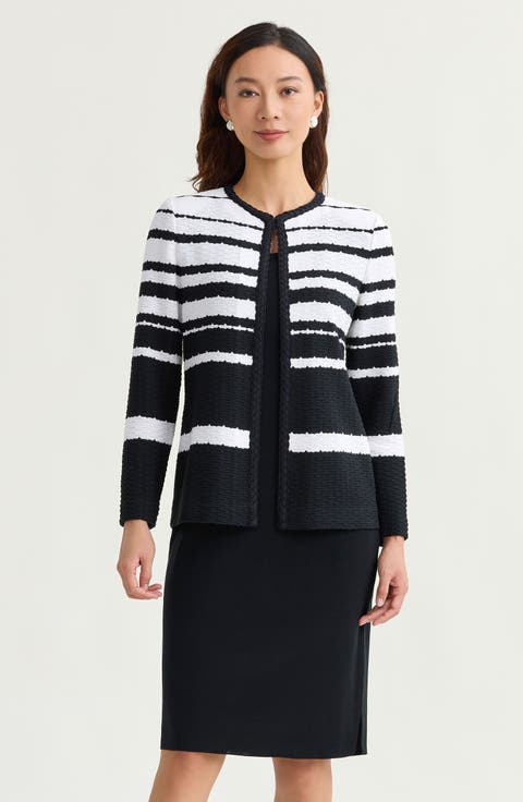 Heritage Braided Trim Basket Weave Knit Jacket