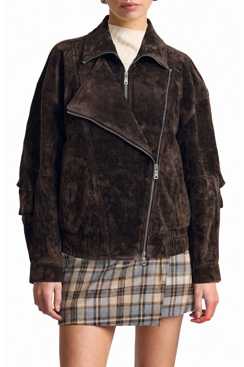 Layered Oversize Suede Jacket, Alternate, color, WOOD
