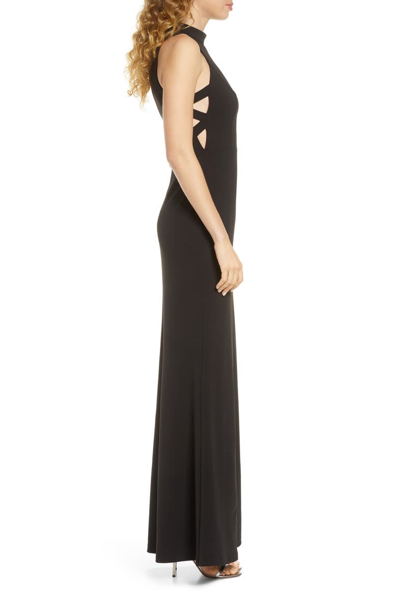 Keep on Dancing Cutout Mock Neck Gown, Alternate, color, BLACK