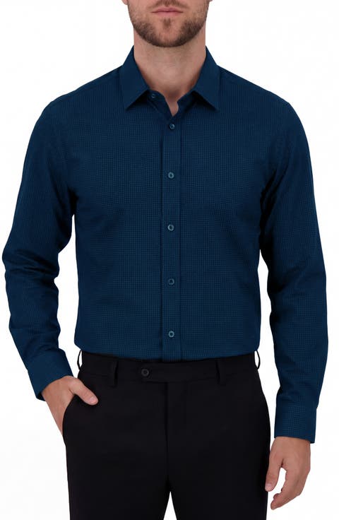 Regular Fit Box Print 4-Way Stretch Button-Up Shirt