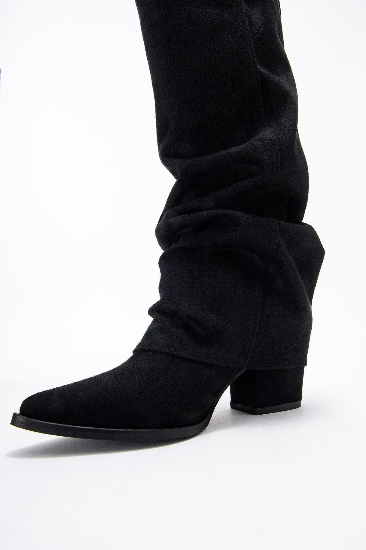 Prologue Shoes Elaris Block Heel Knee High Boot, Alternate, color, Black Suede Faux Leather