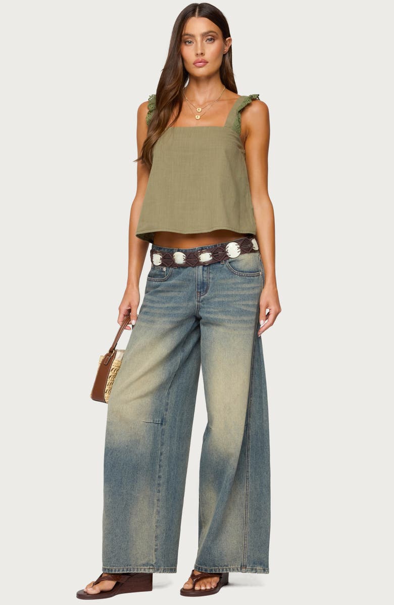 EDIKTED Viviana Ruffle Strap Cotton Tank, Alternate, color, Olive