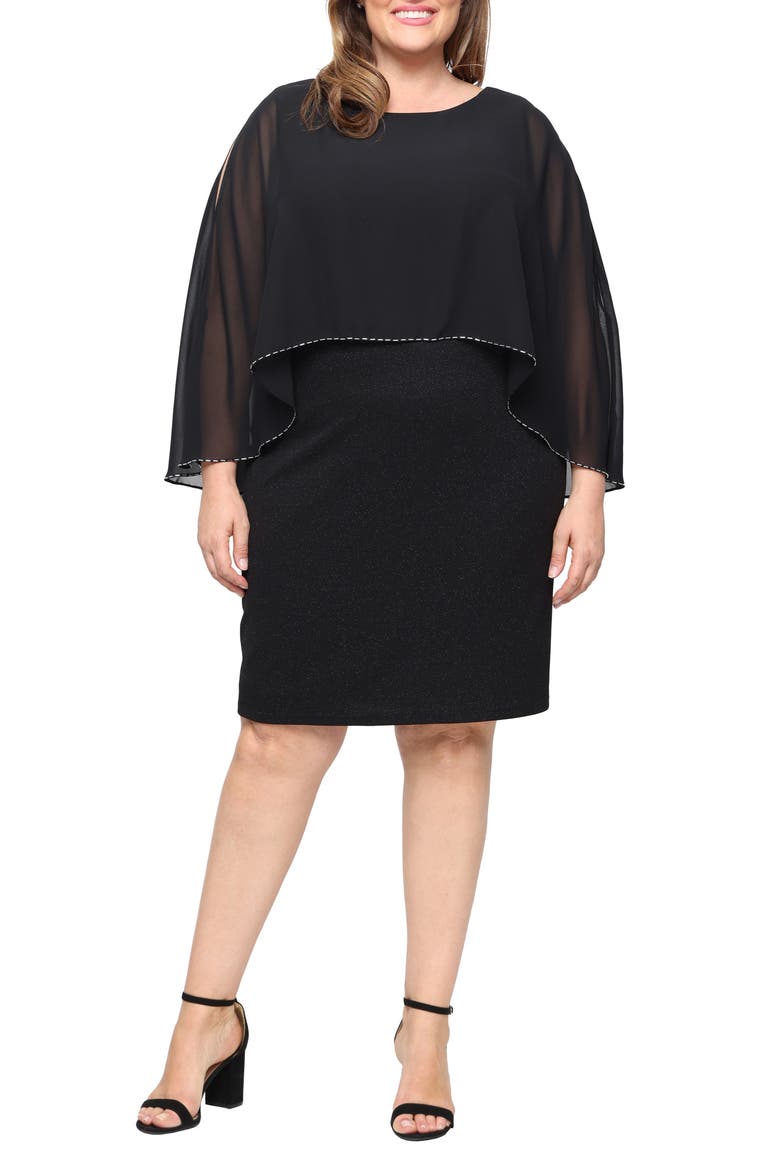 Beaded Chiffon Overlay Sheath Dress, Main, color, BLACK