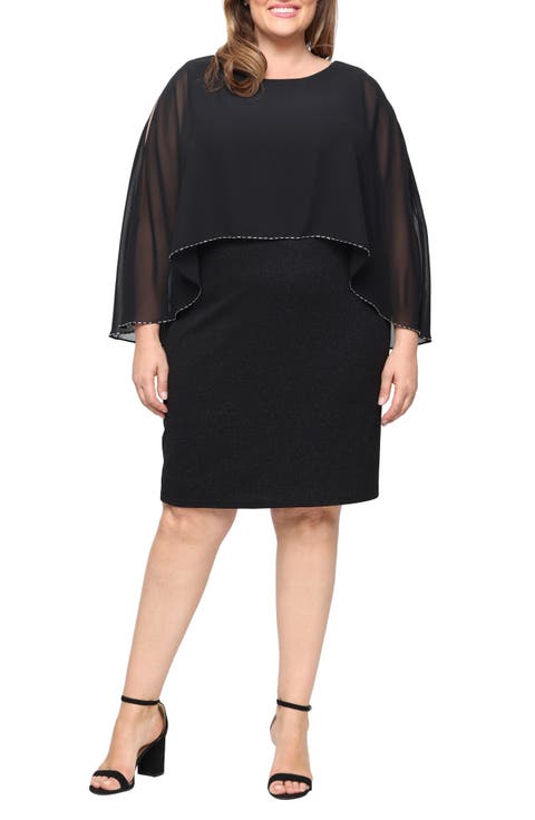 Beaded Chiffon Overlay Sheath Dress (Plus)