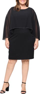 SL FASHIONS Beaded Chiffon Overlay Sheath Dress