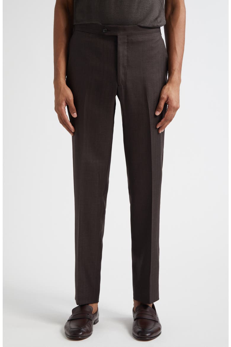 Pleated Linen Blend Pants, Main, color, BROWN