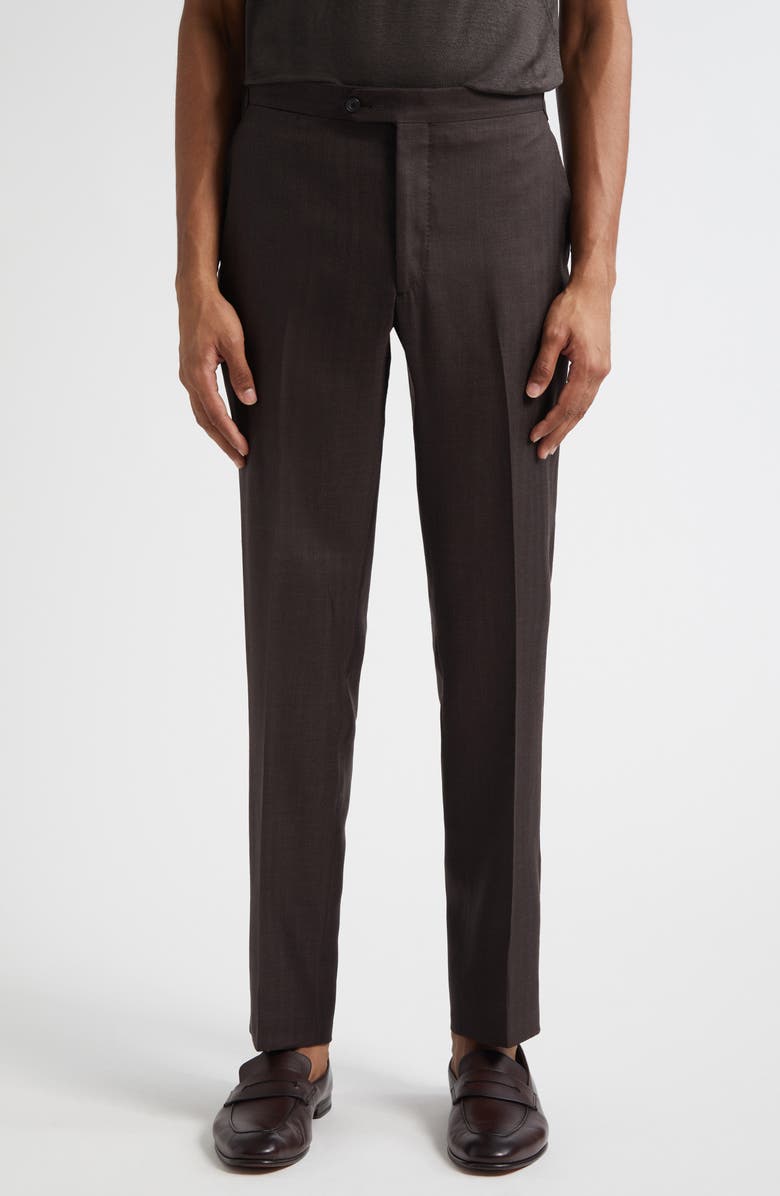 Thom Sweeney Pleated Linen Blend Pants, Main, color, Brown