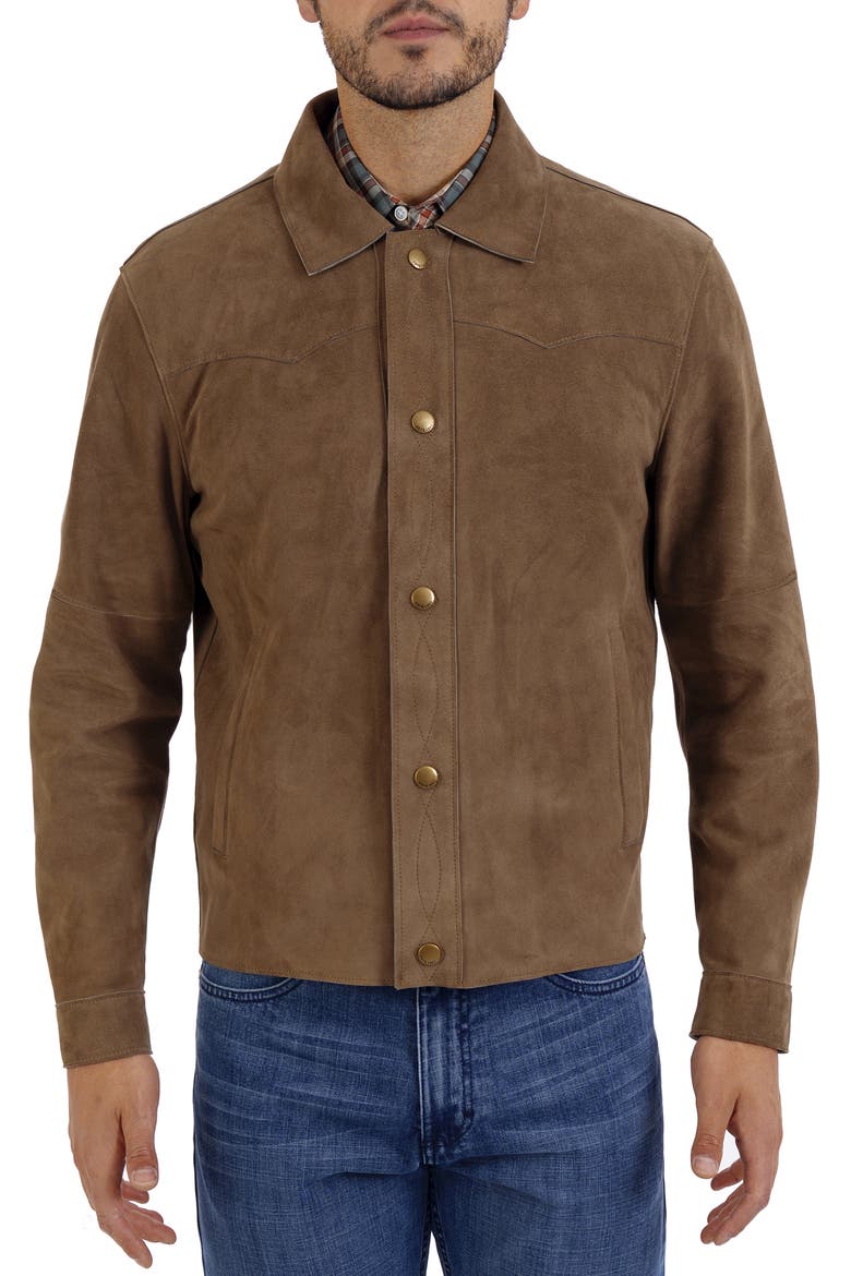 Suede Long Sleeve Shacket, Main, color, MIDDLE BROWN
