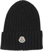 Moncler Logo Patch Rib Wool Beanie