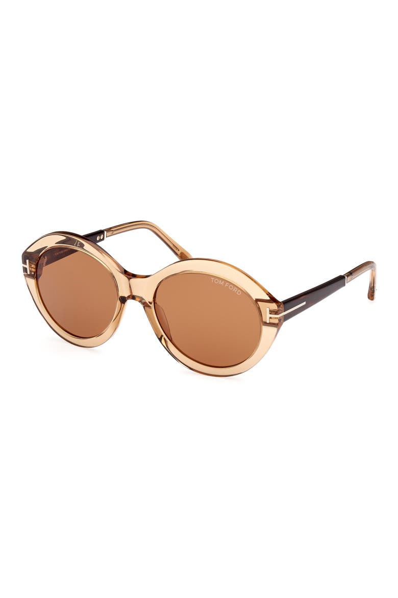55mm Round Sunglasses, Alternate, color, SHINY LIGHT BROWN / BROWN