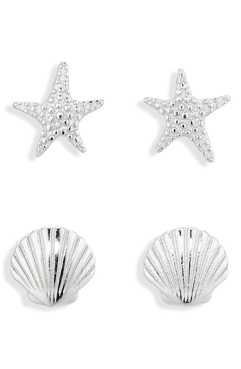 ARGENTO VIVO Sea Life Set of 2 Stud Earrings, Main, color, Silver